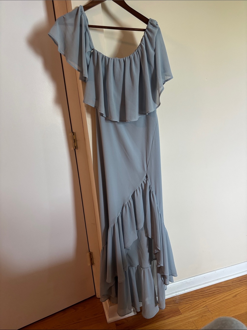 Show Me Your MuMu Powder Blue One-Shoulder Ruffle Maxi Dress